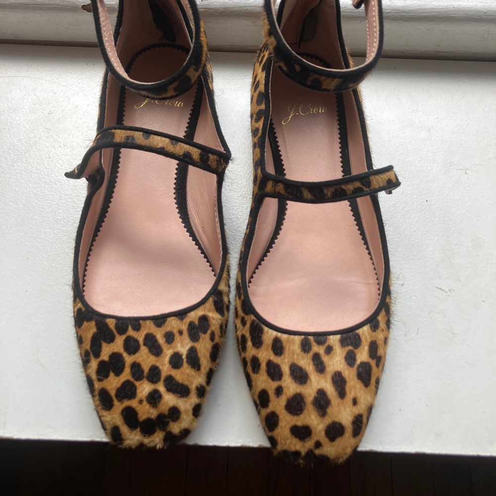 J. Crew size 7 leopard ballet flats with ankle strap